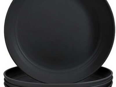 Odoland 23cm Unbreakable Deep Dinner Plates Set of 4 Black