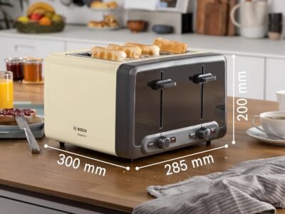 Bosch DesignLine Plus 4 Slice Toaster | Cream | Wide Slots | TAT4P447GB