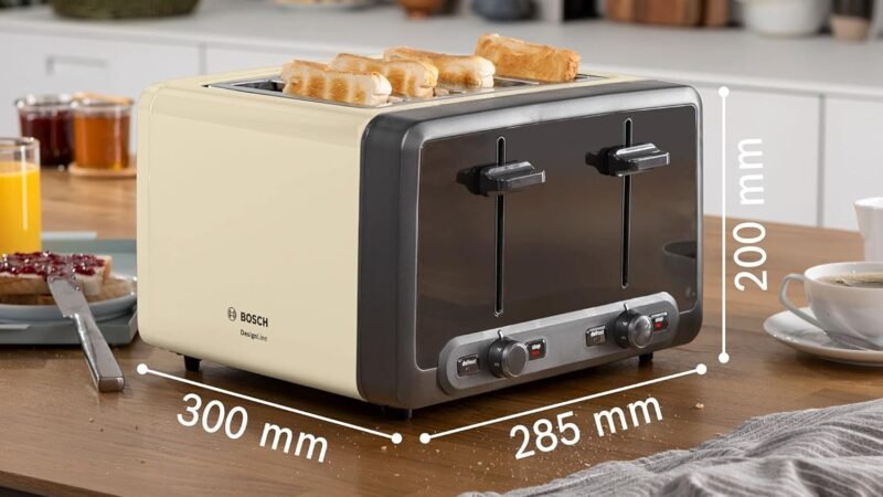 Bosch DesignLine Plus 4 Slice Toaster | Cream | Wide Slots | TAT4P447GB