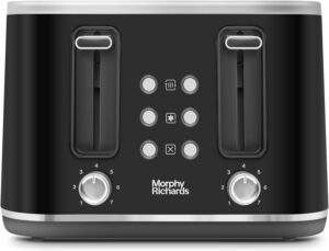 Morphy Richards Motive 4 Slice Toaster | Brushed Steel | 1600W | Bagel, Defrost, Reheat | 242800