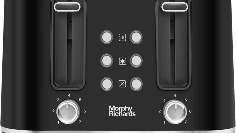 Morphy Richards Motive 4 Slice Toaster | Brushed Steel | 1600W | Bagel, Defrost, Reheat | 242800