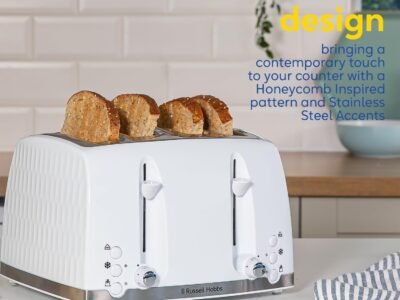 Russell Hobbs Honeycomb 4 Slice Toaster (White, 26070)