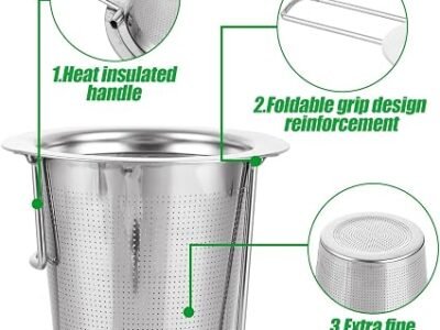 ASelected Tea Infuser, 304 Stainless Steel Fine Tea Strainer with Lid and Foldable Handle, Tea Filter for Teapots Cups Mugs to Brewing Steeping Loose Tea and Coffee, 1 Pack
