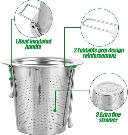 ASelected Tea Infuser, 304 Stainless Steel Fine Tea Strainer with Lid and Foldable Handle, Tea Filter for Teapots Cups Mugs to Brewing Steeping Loose Tea and Coffee, 1 Pack
