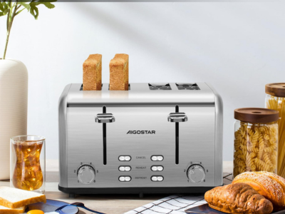 Aigostar 4 Slice Stainless Steel Toaster with Independent Slots | Silver | Gordon 30ZGE