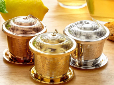 Tea Infuser Set of 2 with Tea Scoop & Drip Trays - 304 Stainless Steel Ultra Fine Mesh Loose Leaf Tea Strainer, Reusable Tea Steeper Basket for Rooibos, Green, Black, Herbal & Oolong Tea, etc