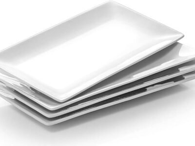 DOWAN Serving Platter 12 x 6 Inch Ceramic Rectangular Plates Set of 4 Oblong Porcelain Dishes Dishwasher Safe Soft White