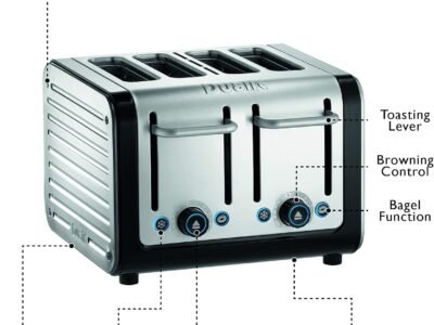 Dualit Architect 4 Slice Toaster | Brushed Stainless Steel with Black Trim | 46505