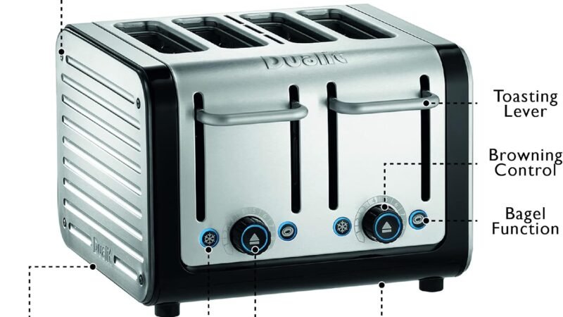 Dualit Architect 4 Slice Toaster | Brushed Stainless Steel with Black Trim | 46505