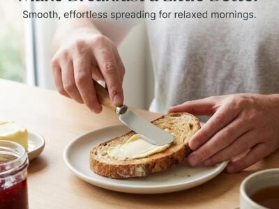 LacusMare Butter Knife Set of 2 - Premium Acacia Wooden Butter Knife & Butter Spreader - Stainless Steel Easy Spread Blade for Cold Butter, Jam, Cheese & Charcuterie Board (17cm)