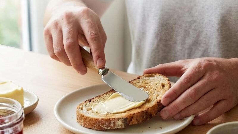LacusMare Butter Knife Set of 2 - Premium Acacia Wooden Butter Knife & Butter Spreader - Stainless Steel Easy Spread Blade for Cold Butter, Jam, Cheese & Charcuterie Board (17cm)