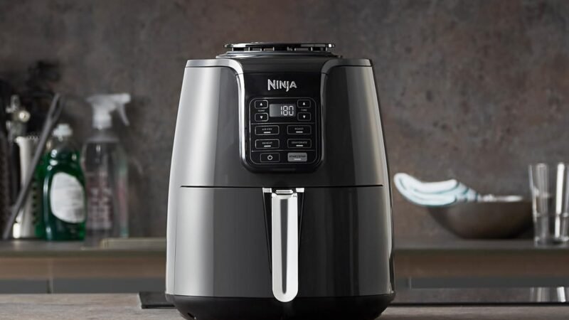 Ninja Air Fryer, 3.8L, 4-in-1, Uses No Oil, Air Fry, Roast, Reheat, Dehydrate, Non-Stick, Dishwasher Safe Basket, Cooks 2-4 Portions, Digital, Grey & Black, AF100UK