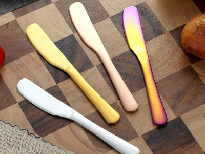 ReaNea Butter Knife Spreader 4 Pcs, Stainless Steel Butter Knives With Titanium Gold, Colorful, Rose Gold, Restaurant-Grade, Smooth Rounded Edge for Butter, Cream Cheese, Appetizers, Jam & Spreads