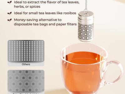 Reinmoson Mini Tea Strainer Infuser for Loose Leaf Tea - 304 Stainless Steel Ultra Fine Mesh Tea Ball with Chain, Steeper Basket with Drip Tray for Rooibos, Herbal, Green, Black & Oolong Tea