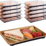 10 Pack Sandwich Platter Trays with Lids Reusable Serving Tray with Lid Small Plastic Catering Tray for Sweet Treat Party Food Mini Cake Buffet Trays with Clear Lid 33 x 25.4 x 4.5 cm
