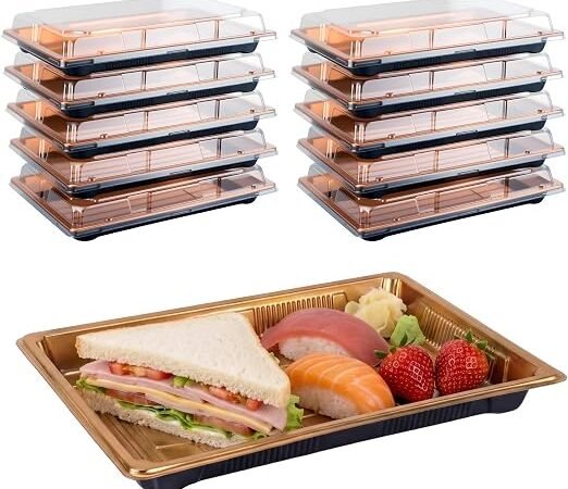 10 Pack Sandwich Platter Trays with Lids Reusable Serving Tray with Lid Small Plastic Catering Tray for Sweet Treat Party Food Mini Cake Buffet Trays with Clear Lid 33 x 25.4 x 4.5 cm