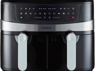 Tower T17088 Vortx 9L Dual Basket Air Fryer with Smart Finish, 10 One-Touch Presets, 2600W, Black