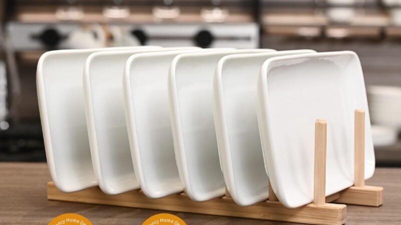 WishDeco Rectangle Plates Set of 6 Small Serving Platters L23 cm x W12 cm White Ceramic Dinner Plates 9 inch Serving Dishes for Starter Dessert Salad Sushi Cake