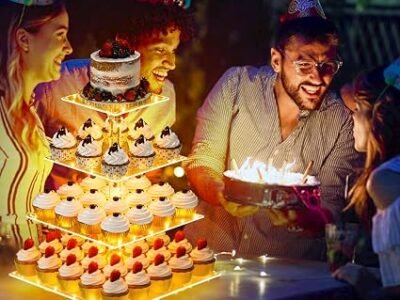 YestBuy 4 Tier Cupcake Stand Acrylic Tower Display with LED Light