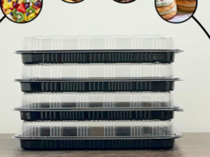 Zumart Pack of 10 Sandwich Platter Trays With Lids Reusable Plastic Catering Trays With Lids for Meal Prep Cakes Treats and Sandwiches 33.5cm x 24cm x 6cm
