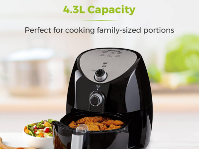 Tower Family Size Air Fryer with Rapid Air Circulation, 60-Minute Timer, 4.3L, 1500W, Black, T17021