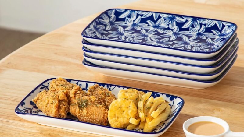 vancasso Selene Cobalt Blue Porcelain Rectangle Serving Plates 22cm Set of 6